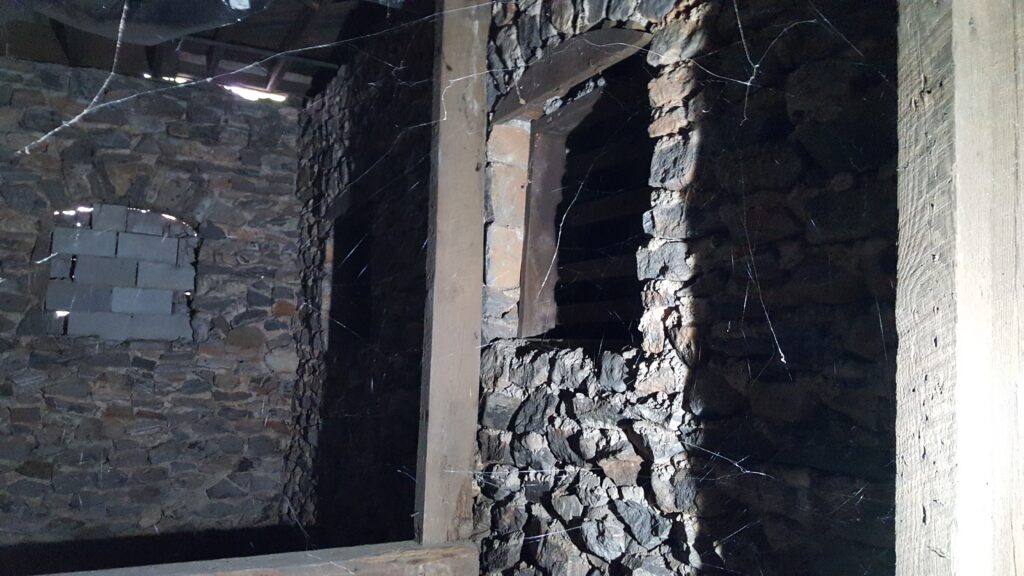 Basement in the bottom of old house showing older house.